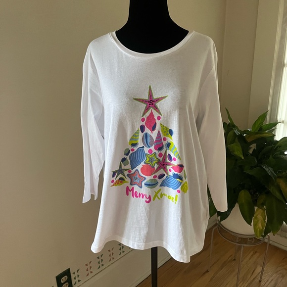 Caribbean Joe Womens Holiday 3/4 Length Sleeve Top - Size Large - Picture 1 of 5